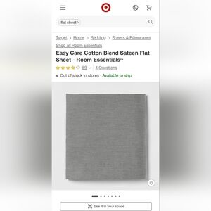 ROOM ESSENTIALS Gray Sateen Flat Sheet
